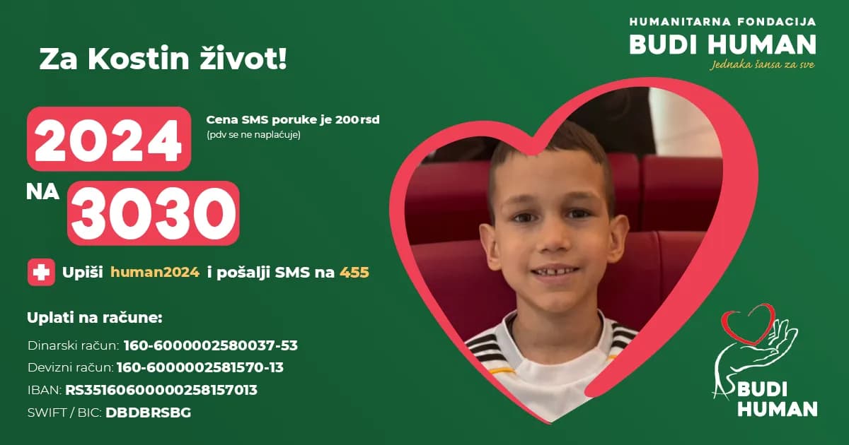 Pomozimo Kosti da ozdravi: SMS 2024 na 3030