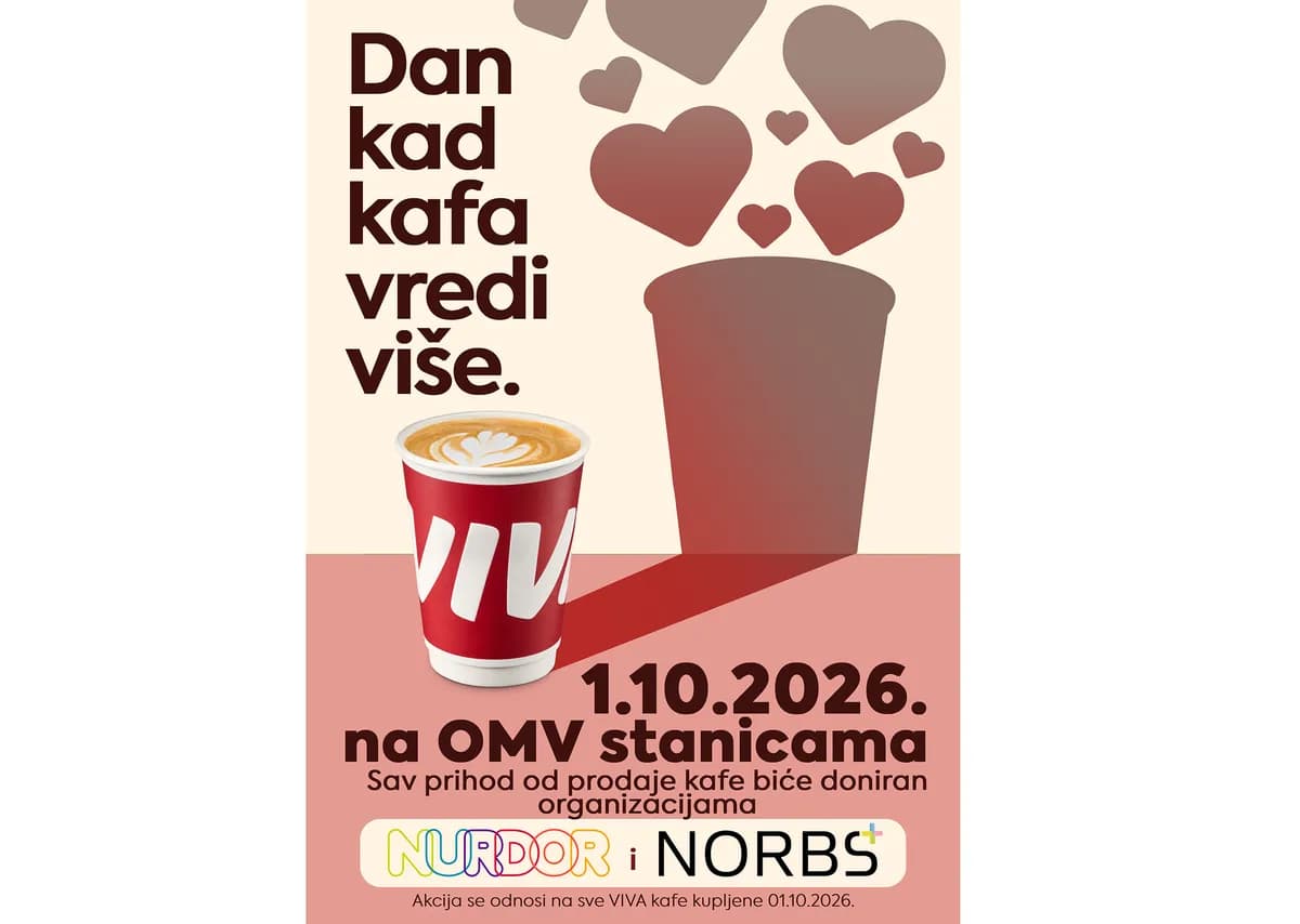 Popijte danas kafu i donirajte: Prihod od svake kafe na OMV-u je vaša donacija za NURDOR I NORBS+. Zajedno možemo više!