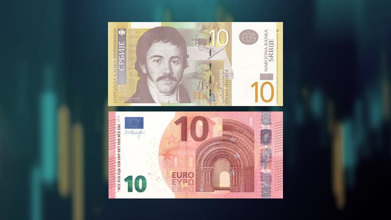 Srednji kurs dinara za evro danas 117,4139, za dolar 101,0795