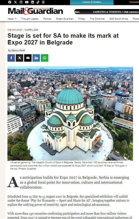 Mail&Guardian: Srbija se pozicionira kao žarište inovacija, kulture i međunarodne saradnje