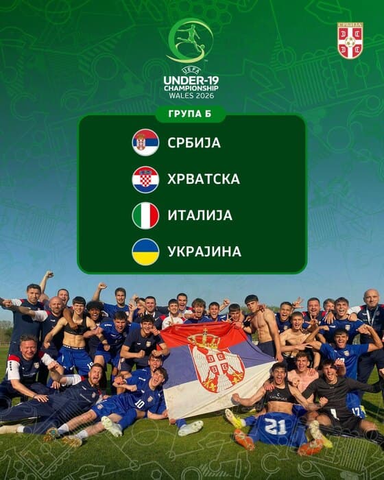 Omladinci Srbije sa Hrvatskom, Italijom i Ukrajinom u grupi B na EP u fudbalu