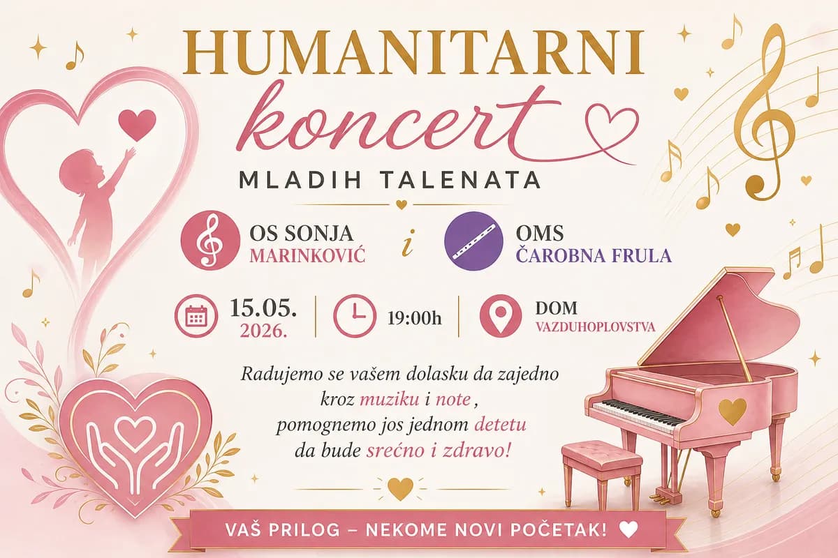 Pomozimo jednom detetu da bude srećno i zdravo: Humanitarni koncert učenika OŠ "Sonja Marinković" Domu vazduhoplovstva
